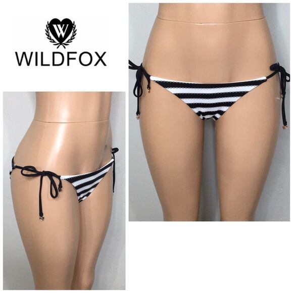 New. WILDFOX black and white stripe string bikini.  Medium Runs small. - Picture 1 of 9